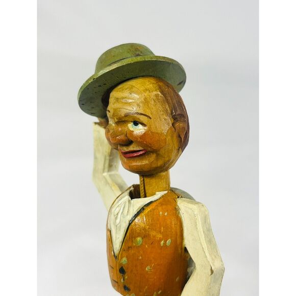 Vintage Anri Italian Wooden Bottle Stopper Man Tipping Hat Cork Hand Carved - Picture 5 of 10